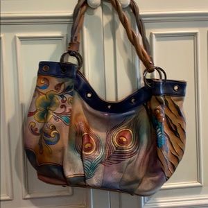 Painted leather satchel